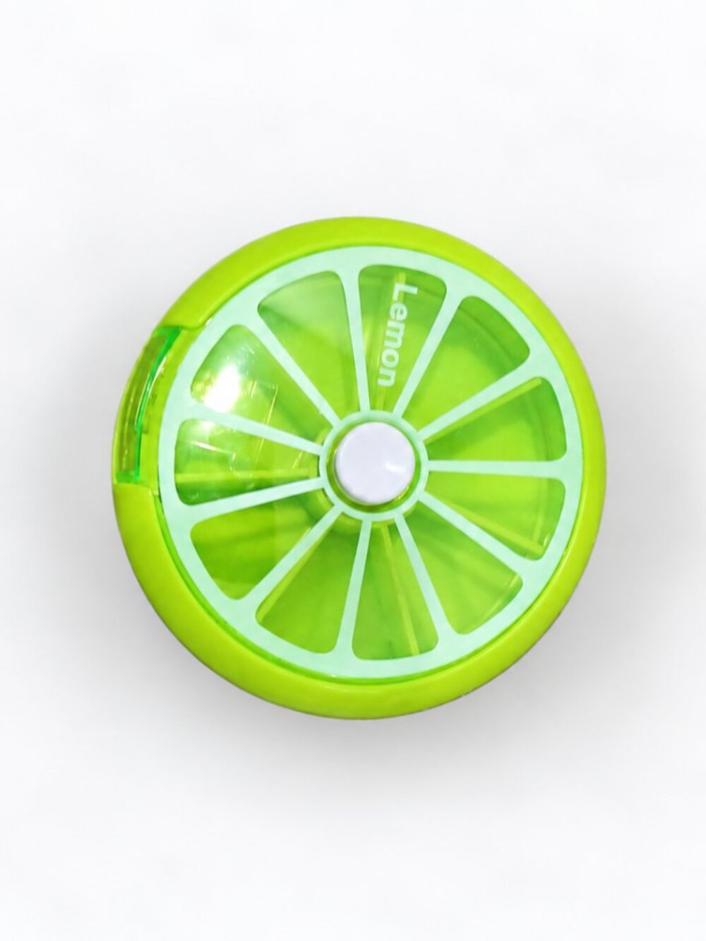 Lemon 7 Day Pill Organizer Rotating Weekly Medicine Vitamin Case Travel Green